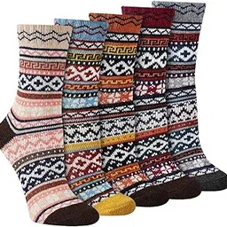 coovan Wool Socks Mens Warm Winter Wool Thermal Thick Pattern Cold Weather Socks for Men Cozy Crew Socks-picture-42