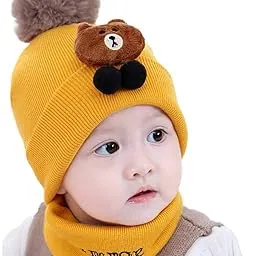 syga Baby Wool hat Set Toy Teddy pom poms, Complete with Neckwear-picture-36