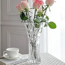Crystal Clear Decorative Glass Vase for Flower Plants Home Decor Office Living Room Bedroom Hall Centerpiece Table Top Decorations Items [ Pack of 1]-image-0