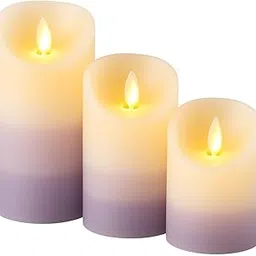 STORE 2508 Pack of 3 LED Flameless Candle Set. Real Wax Battery Operated Flickering Candles, Decorative Light for Home, Bedroom, Parties & Gifts (Lavender Gradient, 7.5x10/12.5/15cm)-picture-15