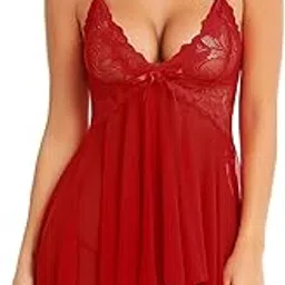 hilorill Women's Brasso & Net Solid Midi Babydoll with G-String-picture-31
