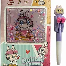 MSGH Labu Notebook Water Glitter Diary and Pen For Girls & Boys Writing Notepad Kids, Birthday Return Gifts Ruled 100 Pages, Cute Theme Notebook (purple- diary pen set)-picture-23
