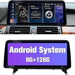 Pioowirk 12.3 inch Car GPS Navigator Auto Stereo Blu-ray Touch Screen for BMW X5 X6 E70 E71 with iDrive System Retained CarPlay (Android 12 CCC System, Octa Core 6GB RAM 128GB ROM)-image-8