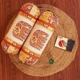 SkyKross - Everyday A New Thing Barmeri and Animal Print Bolster Cover 100% Cotton Set of 2| Round Decorative Pillow Cover for Diwan & Bedside | Masand Pillowcases(16 * 32) (Mustard) image 1