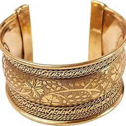 NEW Indian Bollywood Brass Base Majestic Floral Handcrafted Braided Wire Work Attractive Style 1.40 Inches Openable Free Size Bracelet In Antique Gold Tone For Women-image-3