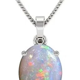 ayush gems 11.25 Ratti 10.00 Carat Opal Silver Plated Pendant Natural & Certified White Opal Astrological Gemstone Silver Plated Pendent for Men and Women by Lab Certified-picture-15