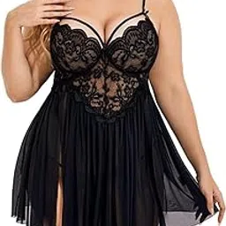 DVKA Creations Womens Plus Size Lace Floral Knee Length Babydoll Panty Nightwear Set-picture-26