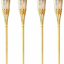 Solar Bamboo Tiki Torch Light – Flickering Amber Flame LED Pathway Lamps for Garden, Patio & Yard (Pack of 4)-picture-12