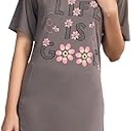 duchess Cotton Half Sleeve Oversized T-Shirts for Women| Nighty - Loose Fit Tee with Pocket-picture-15