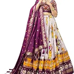 kirpa creations Women's Tusser Silk Lehenga Choli Set | Stitched Floral Print Lehenga with Foil Work, Dupatta & Unstitched Blouse | Gotta Patti Lace Border & Tassels | Festive & Wedding-picture-19