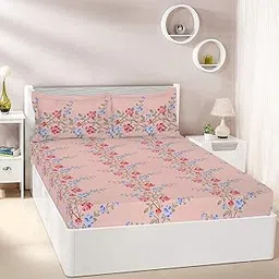 Amazon Brand - Solimo Pink Orchard 144 TC 100% Cotton King Size Bedsheet with 2 Pillow Covers, Peach-picture-19