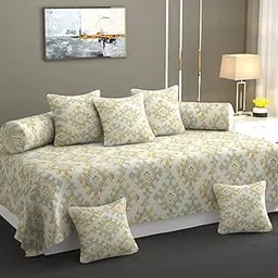 CHHILAKIYA Diwan Set Covers 100% Pure Cotton 8 Pieces Designer Printed Standard Diwan Set (1 Single Bedsheet(60x90 Inch) 2 Bolster Covers(16x32Inch) 5 Cushion Covers(16x16 Inch) (CRAEM-02) image 1