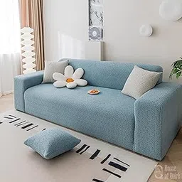 House of Quirk Universal Triple Seater 220 GSM Jacquard Grain Texture Fabric Sofa Cover Soft Touching Cover for Couch Flexible Stretch Sofa Slipcover (Light Blue, 190-230cm) image 1