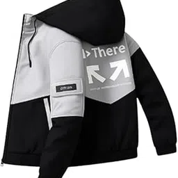 Men's Winter Puffer Jacket | Hooded, Padded Bomber Jacket for Men | Standard Length, Full Sleeve, Warm & Stylish Winter Wear (Grey Black - XL)-picture-26