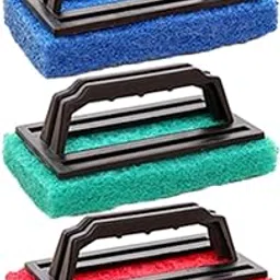 3 Pcs Hand-Held Pool Scrub Brush, Bathroom Scouring Pad, Non-Scratch Bathtub Scrubber with Handle, Cleaning Sponge for Shower Tile, Bathtube Sink Spas Tubs & Swimming Pool Step(red, blue, green)-picture-18