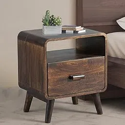 SMAART CRAAFTS Zira Solid Wood Bedside Table - Premium Designer Nightstand End Table for Bedroom - Walnut Finish, Solid Mango Wood Construction Diwali Decorations-picture-20