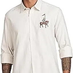 eszett Men's Cotton Full Sleeves Spread Collar Regular Fit Horse Embroidery Shirt-picture-21