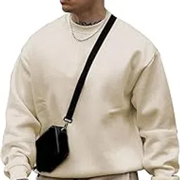 sxv style Solid Plain Cotton Oversized Baggy Beige Sweatshirt for Men-picture-18
