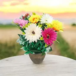 DN Enterprises Artificial Sunflowers Bouquet Pot for Home, Vase, Living Room Decoration Fake Silk Sun Flower Pot Centerpiece Decor, Multicolor (35cm Long)-image-36