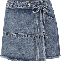 dolce crudo Women's Regular High Rise Mild Distress Regular Denim Skorts-picture-22