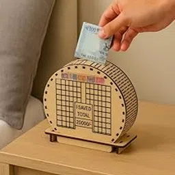 1st Time Wooden Coin & Note Saving Bank – 20,000 Rupees Goal Tracker Money Box for Kids & Adults | Round Piggy Bank for Home & Gifting-picture-33