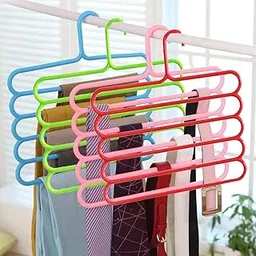 Multipurpose Plastic Hanger 5pcs,Clothes Hanger Wardrobe Storage Organizer Rack Assorted 5 Layer |Layered Clothes Hanger | Space-Saving Hanger(Random Color) (6)-picture-26