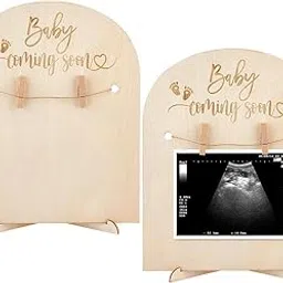 Curious Button Set of 1 Pcs Wooden Ultrasound Frame Stand Light Yellow Baby Coming Soon Arch Pregnancy Sonogram Photo Frame With Clips and Hemp Rope Gift for Mother-to-be Pregnancy Announcements-picture-20