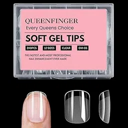 240PCS Soft Gel Nail Tips with Box – Clear Gel X Nail Tips Full Cover Fake Nails Soft Acrylic Tips for Nail Extension Manicure at Home or Salon DIY Use for Women and Girls (03)-picture-47