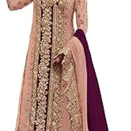 Women's Traditional Organza Embroidered Semi Stitched Anarkali Suit Set With Embroidered Dupatta (Pink)-image-4