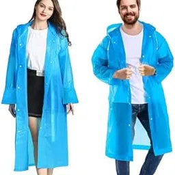 Long Waterproof Raincoat, 115 cm Length, Blue-picture-35