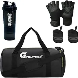 Duffle Polyester Bag with Wrist BandlGloveslShaker Bottle -500 ML (Black)-image-25
