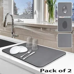 Aazeem Dish Drying Mat for Kitchen Counter, Dish Drying Pad with Non-Slip Rubber Backed, Hide Stain Anti Absorbent for Kitchen Counter, Drying Mat for Coffee Machine Dish Rack (Black) Pack of 2-picture-30