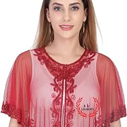 Women's Net Hand Bead Embroidery Designer Short Cape Shrugs Poncho-picture-32