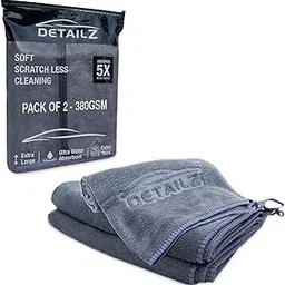 DETAILZ Microfiber Car Cleaning Cloth - Soft 380 GSM Large -40x40 CM, Microfiber Cloth for Car and Bike - Suede Border for Scratchless Drying and Detailing, Pack of 2-image-80