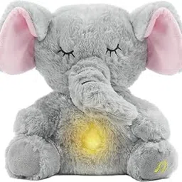 LEXSO Breathing Soft Teddy Bear Plush Sound Machine Baby Gift with Music Interactive Teddy Bear for Sensory Learning Heart Beat Stuffed Animal Plush Cute Teddy Bear (Elephant)-picture-20