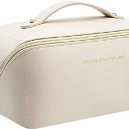 Awestuffs Luxury Cosmetic Bag - Makeup Bag, Portable Waterproof Pu Leather Make Up Bag, Travel Makeup Bag Flat Lay Cosmetic Bag Makeup Organizer Bag With Handle And Divider (White), Medium , 11 cm image 1