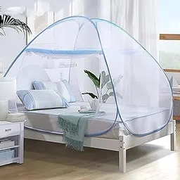 Mosquito Net for Double Bed, Queen Size, Foldable, Polyester 30GSM, PVC Coated Steel Wire, Blue-picture-15