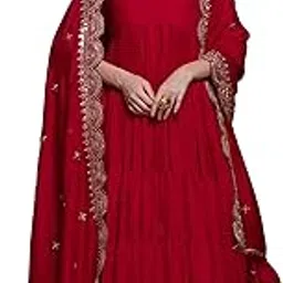 fusionic Red Ruffle Sleeveless Gown Set-picture-43