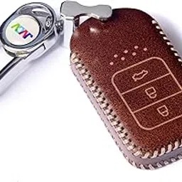 JVCV® Car Styling Soft Handmade Leather Key Cover Compatible with Honda City, Elevate, Civic, Jazz, Amaze, CR-V, WR-V, BR-V 3/4 Button Push Button Start Smart Key (Brown)-picture-16