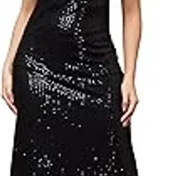 Women Black Halter Keyhole Neck Sequinned Maxi Gown Dress (S to 3XL)-image-3
