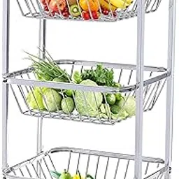D.k 11® Q13® Stainless Steel 3 Layer Vegetable Trolley&Fruit Basket Trolley for Modular Kitchen Rack Vegetable Organizer for Kitchen Storage Stand,3 Tier Vegetable Trolley (3 Layer Trolley)-image-21