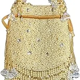 isna couture Zardozi Cream Potli for Women Premium Velvet Bag Elegant Bridal & Casual Accessory image 1