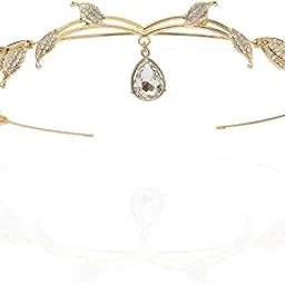 godsdwares Goddess Crown for Women, Tiara for Girls, Crown for Girls Pearl Headband Leaf Crystal Bridal Headpiece Wedding Beaded Forehead Band Crystal Rhinestones Wedding for Her Party Headpiece for Bride Bridesmaid golden image 1
