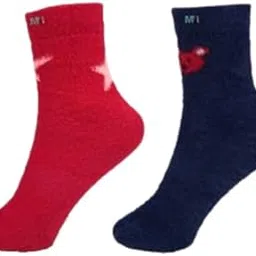 Woolen Fuzzy Furr Printed Socks For Women With Thumb and Girls| Warm Woolen Winter Wear Fleece Regular Socks For Women And Girls Multicolor (Pack of 2)-image-77