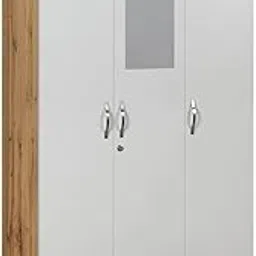 ASQ Interiors 3-Door Wardrobe with Mirror, 198H x 122W x 53D cm, Wotan Oak and White, Matte Finish, Hanging Rod-image-17