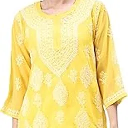 seva chikan Hand Embroidered Lucknowi Chikankari Georgette Women Short Top & Tunic with Inner Slip SCL9076-picture-23