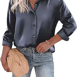 cb-colebrook Women's Blouse Satin Silk Stylish Shirts Button Down Solid Shirts Casual Loose Long Sleeve Office Work Tunic Western Tops-picture-50