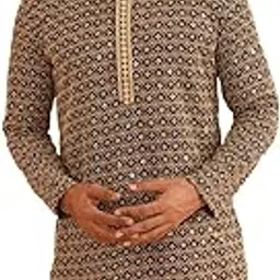 sojanya (Since 1958 Men's Cotton Contrast Embroidered Sequinned Long Kurta-picture-16