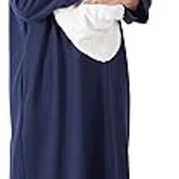 anglina Women's Woolen Winter Care Full Sleeve Fleece Nursing, Feeding, Maternity Nighty - Zip Opening at Bust - Before and After Baby Multipurpose Night Dress with Side Pocket Blue image 1