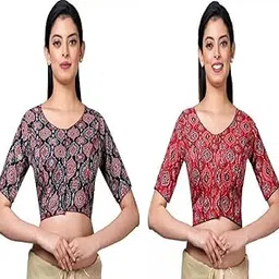 Women's Half Sleeve Cotton Printed Readymade Saree Blouse Pakc of 2-picture-40
